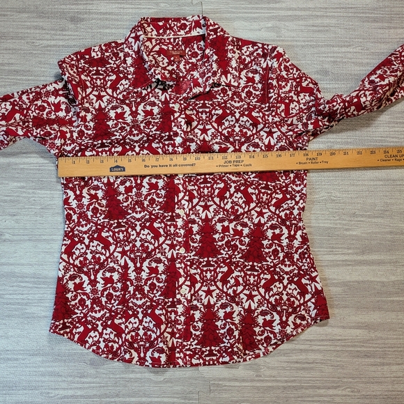 Talbots Haberdashery Holiday‎ Christmas Reindeer Buttondown Cotton Blouse/Top 6 - Picture 7 of 9